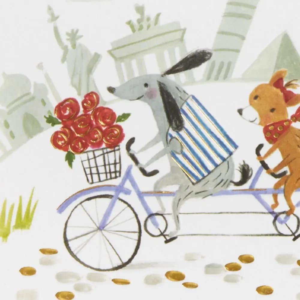 Two Dogs Riding Bike Anniversary Card