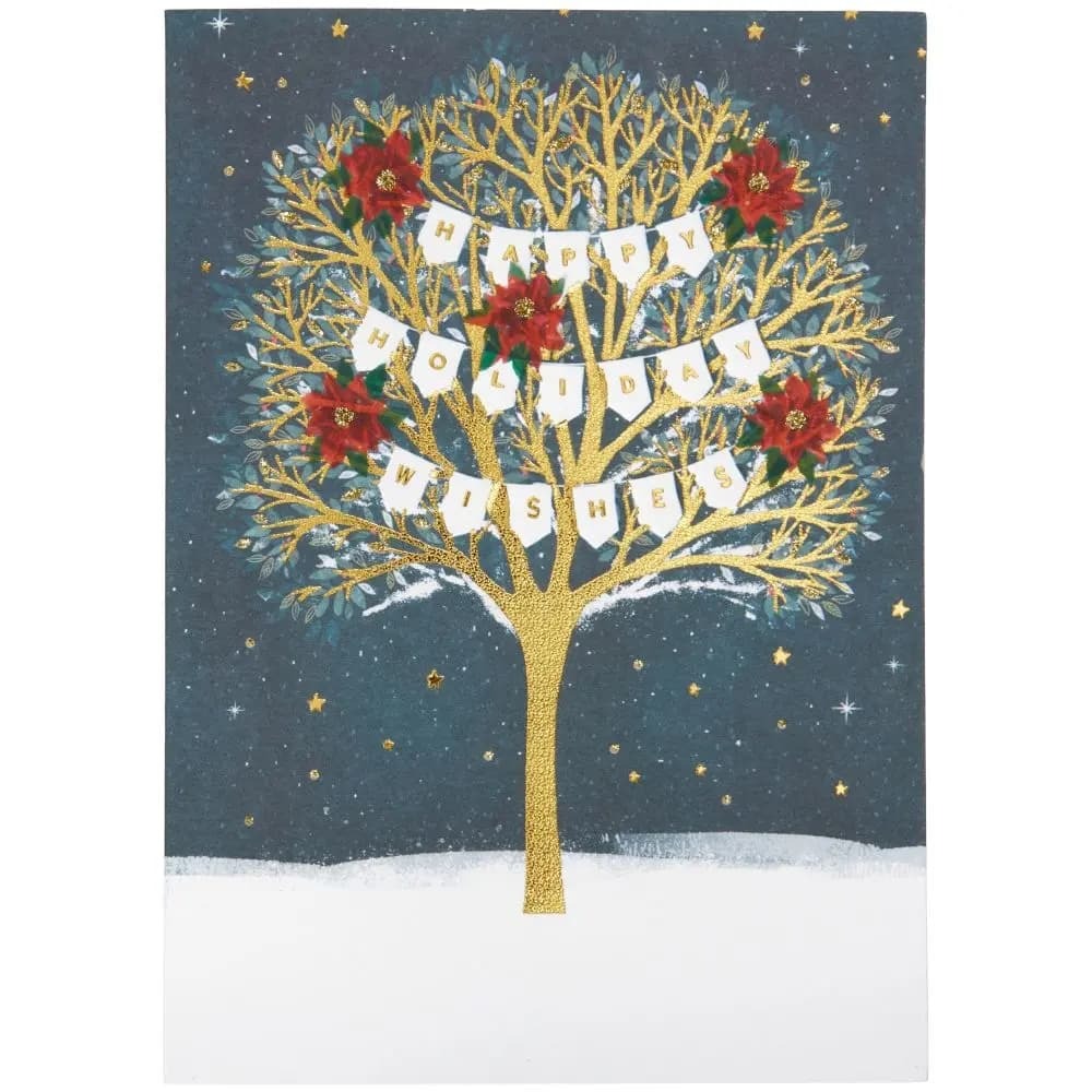 Tree With Banners In Snow Christmas Card