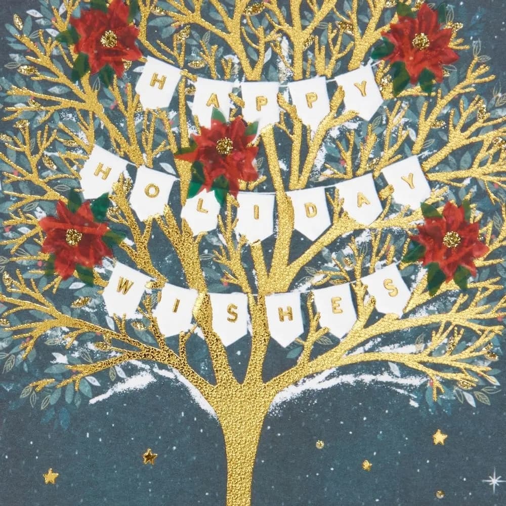 Tree With Banners In Snow Christmas Card
