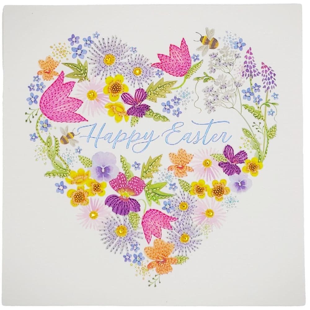 Floral Embroidery Heart Easter Card
