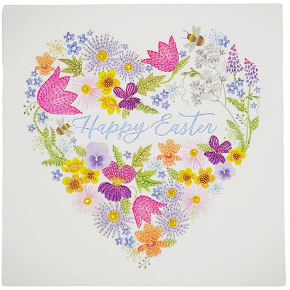 Floral Embroidery Heart Easter Card