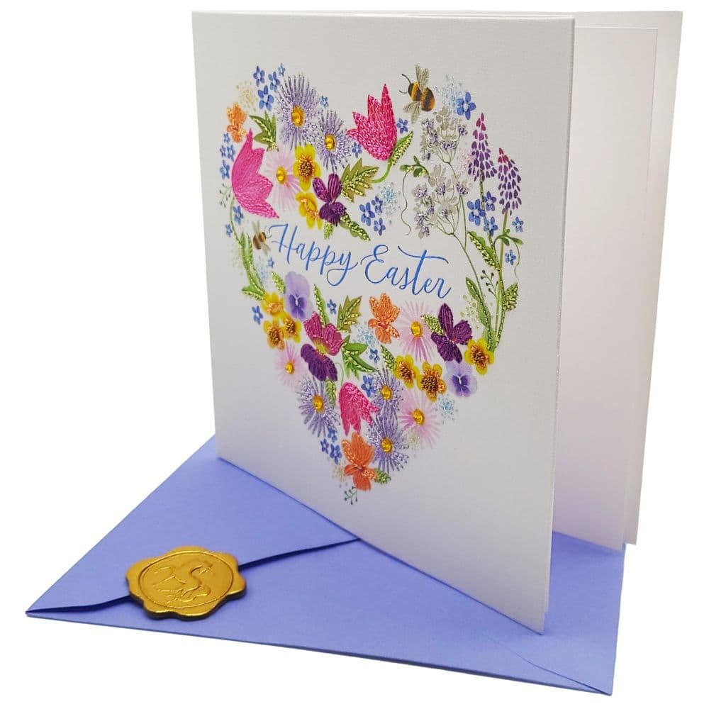 Floral Embroidery Heart Easter Card