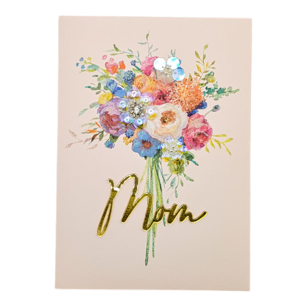 Mom with Bouquet of Flowers Mother's Day Card