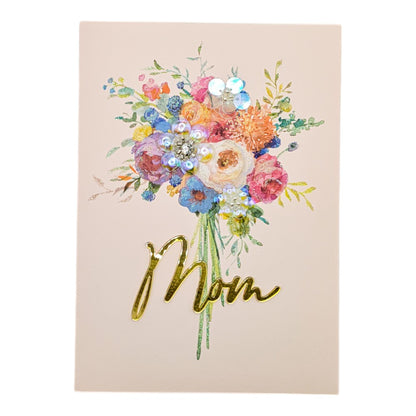 Mom with Bouquet of Flowers Mother's Day Card