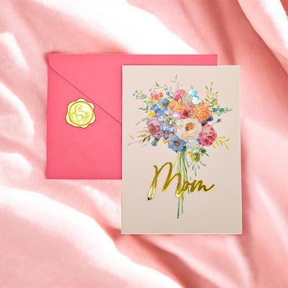 Mom with Bouquet of Flowers Mother's Day Card