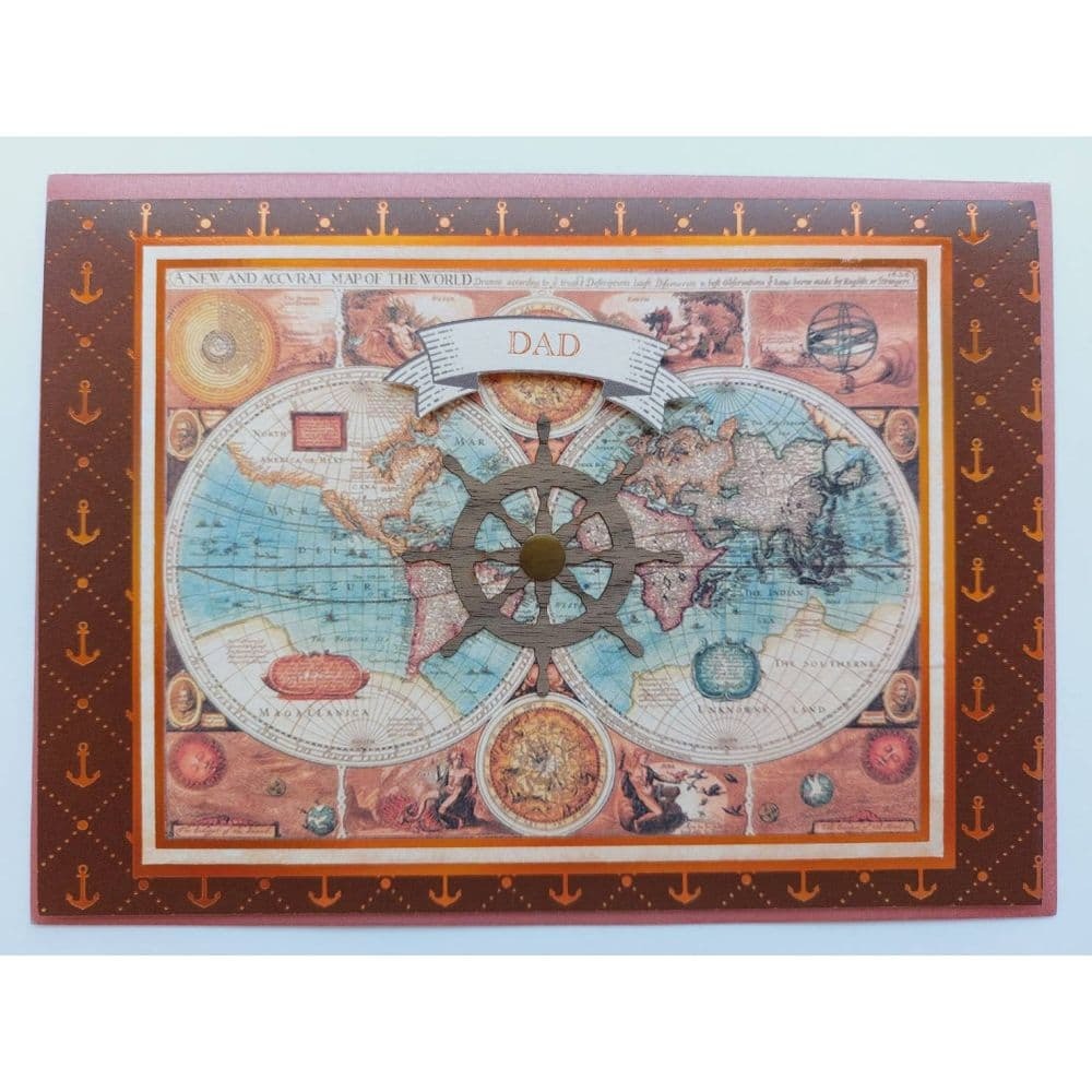 World Map and Metal Plaque Fathers Day Card