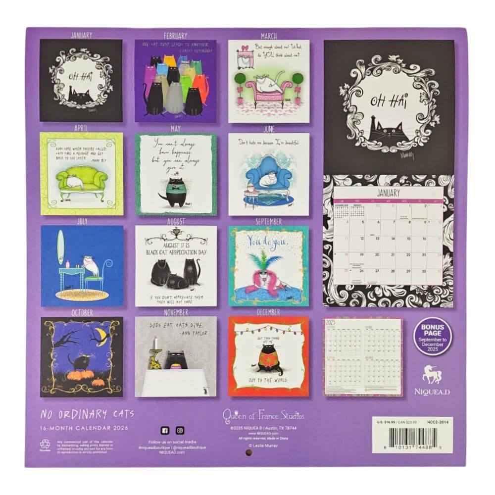 No Ordinary Cats 2026 Wall Calendar