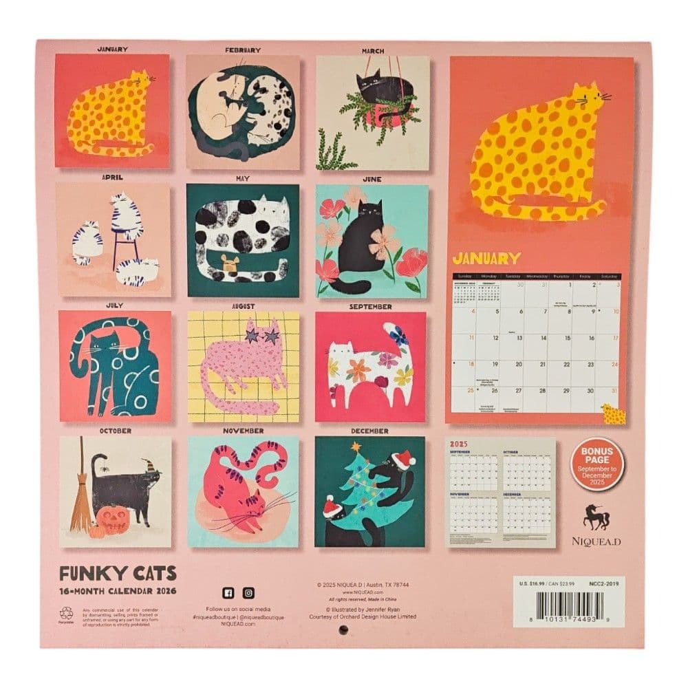 Funky Cats 2026 Wall Calendar
