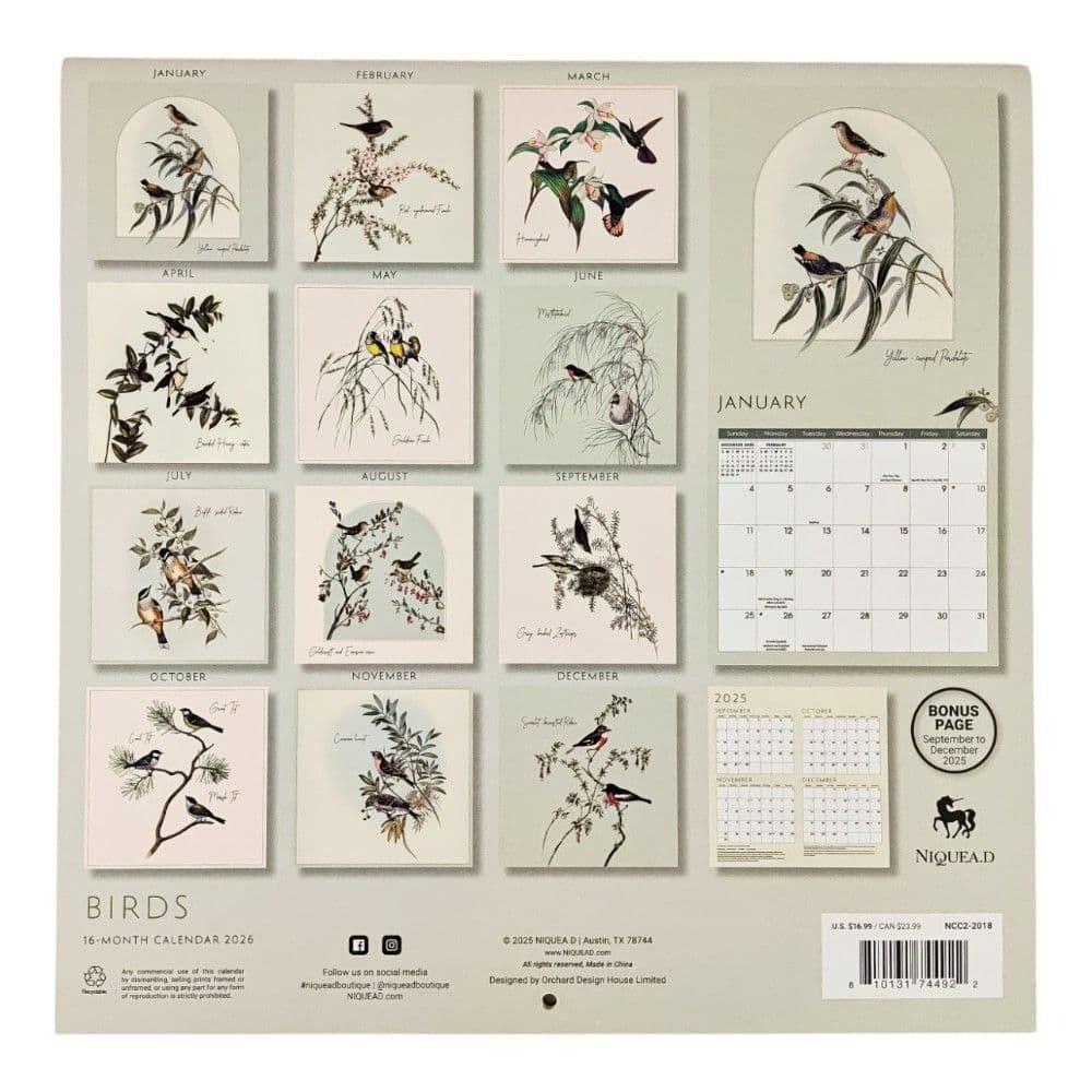 Birds 2026 Wall Calendar