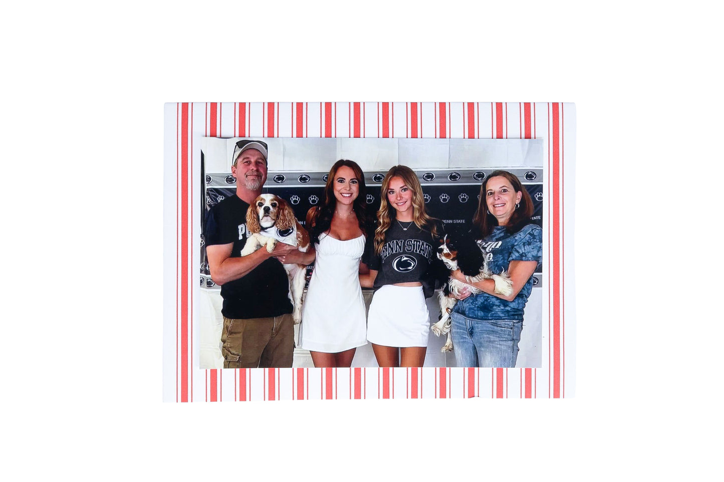 CUSTOM Embossed Red French Ticking Christmas Photo Card Set