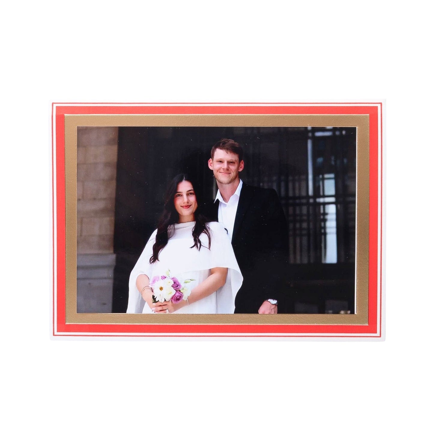 CUSTOM Embossed Red and Gold Foil Boarder Holiday Photo Card Set
