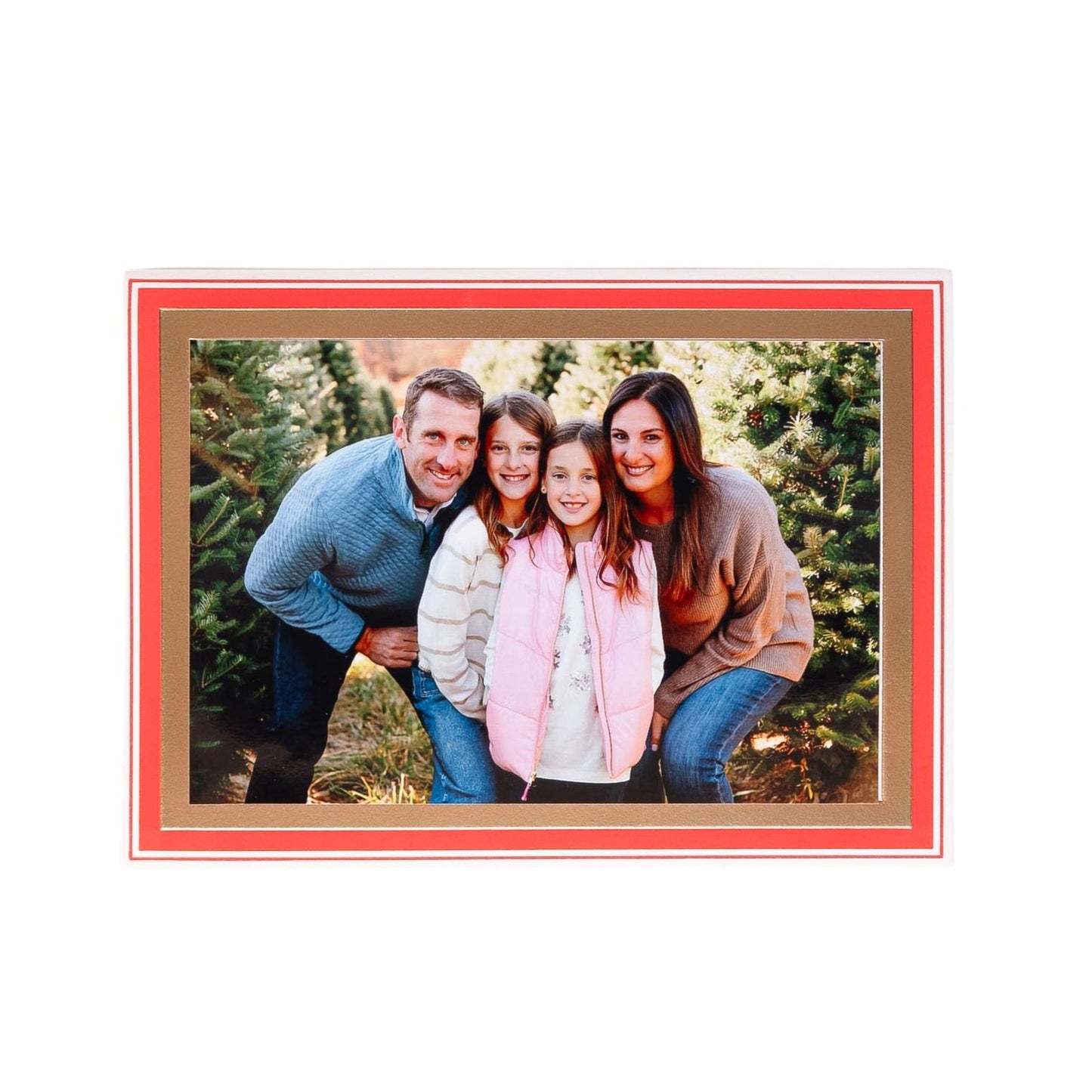 CUSTOM Embossed Red and Gold Foil Boarder Holiday Photo Card Set