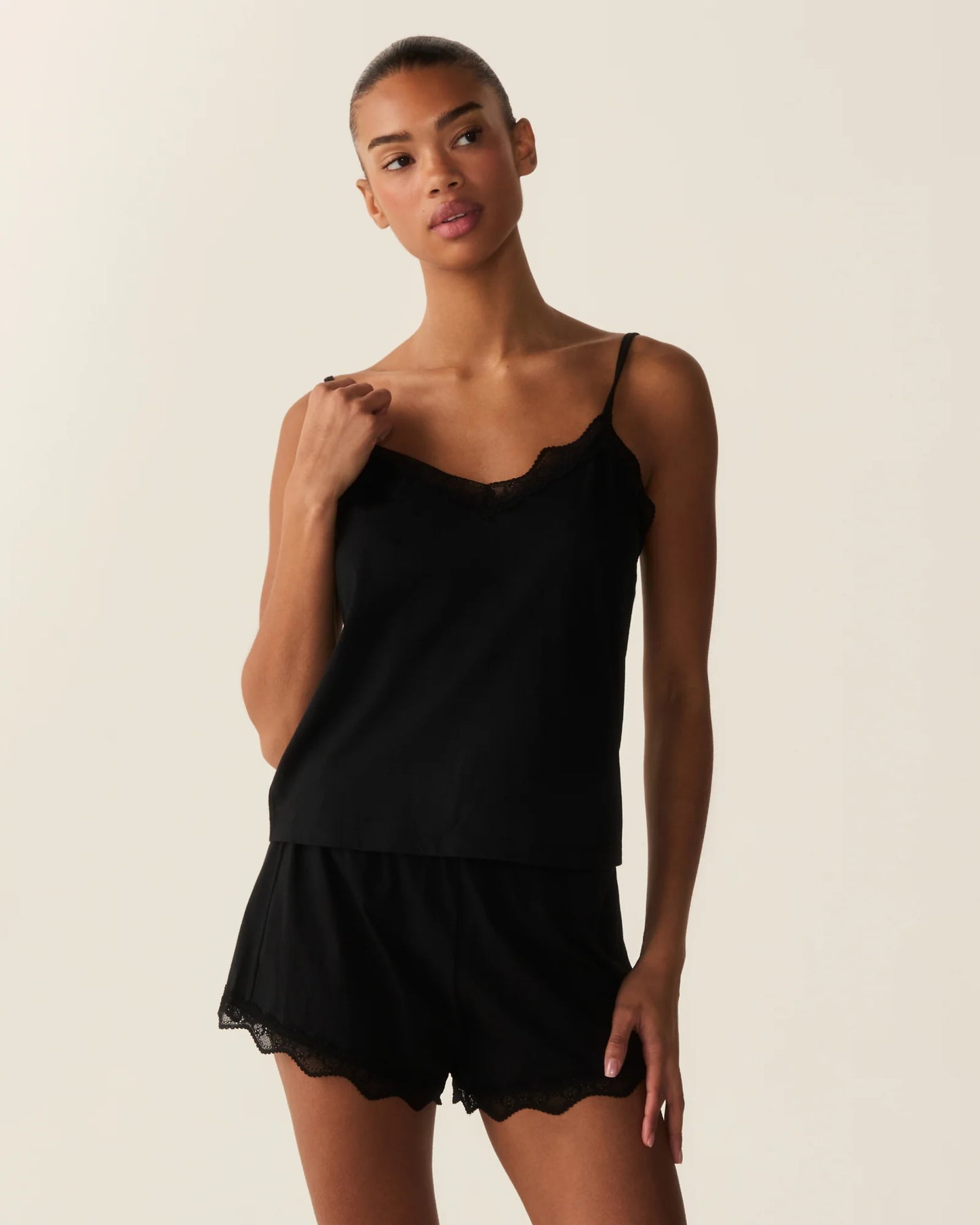 Women's Lightweight Pima Cami Short Set in Black