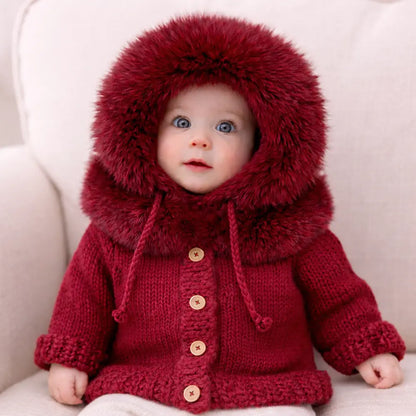 Fur Collar Crimson Cardigan Sweater for Baby & Toddler