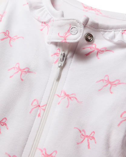 Baby's Pima Ruffle Collar Romper in Blushing Bows