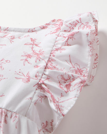 Baby's Twill Ruffled Romper in Pink Timeless Toile