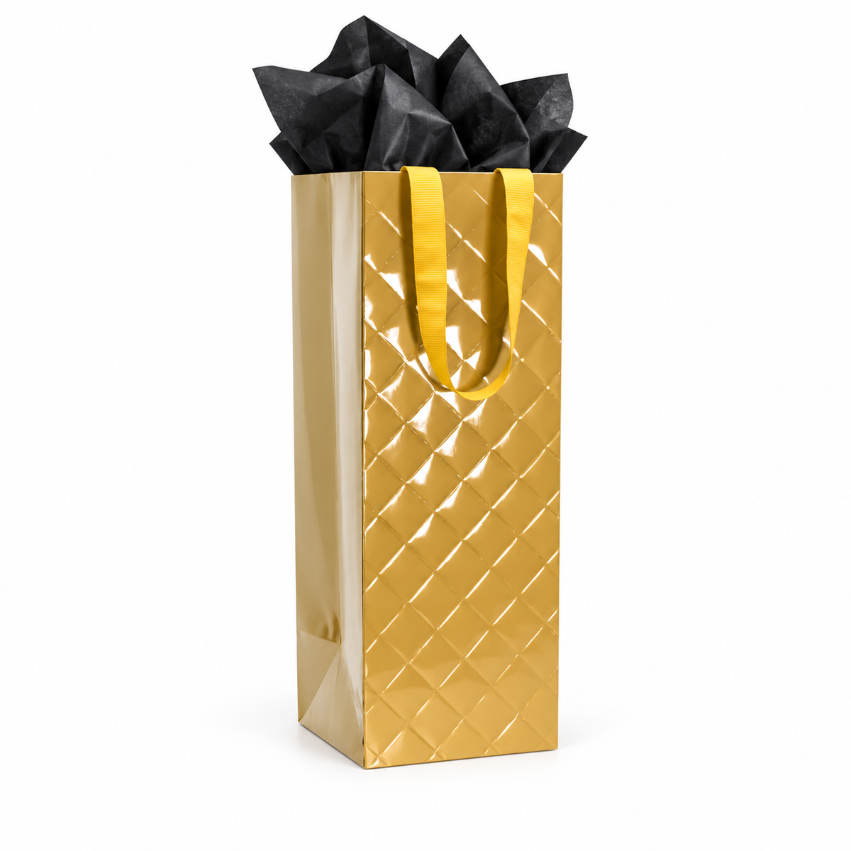 Diamond Weave Gold Bottle Gift Bag