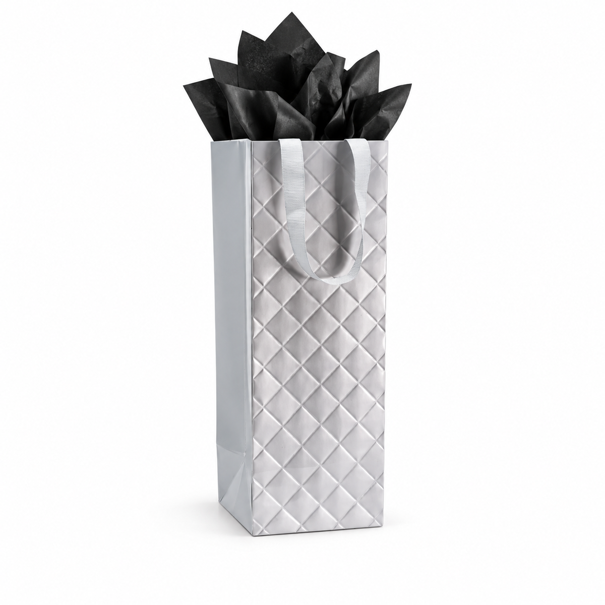 Diamond Weave Silver Bottle Gift Bag