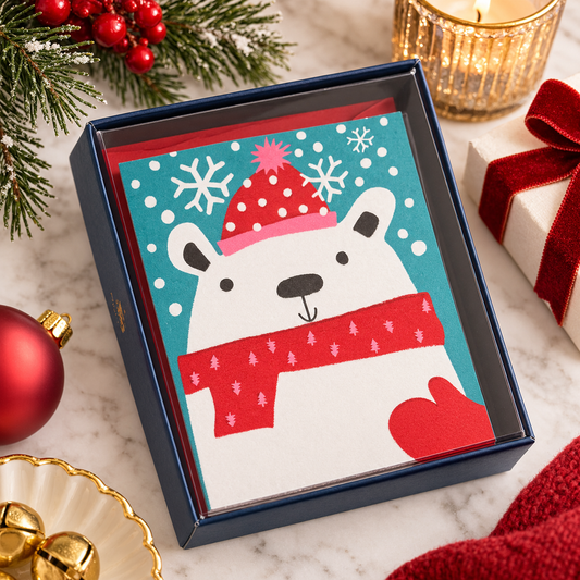 Polar Bear In Scarf 10Ct Boxed Christmas Cards