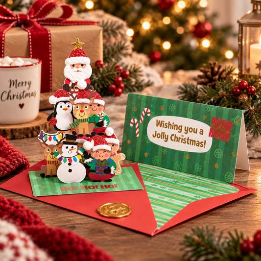 Stacked Santa and Critters Christmas Card NEW
