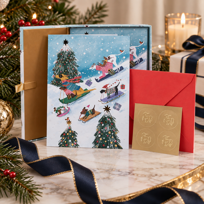 Sledding Dogs Keepsake Boxed Christmas Cards