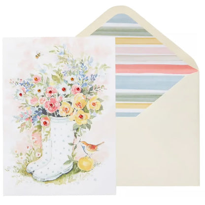 Wellies With Flowers Blank Card