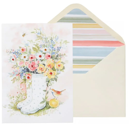 Wellies With Flowers Blank Card