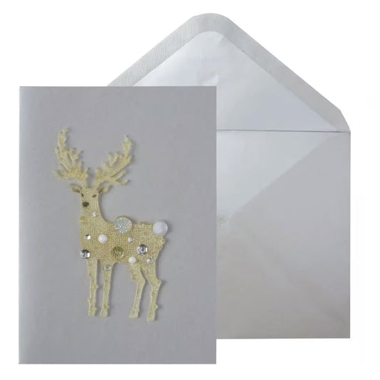 Fanciful Reindeer On Silver Christmas Card