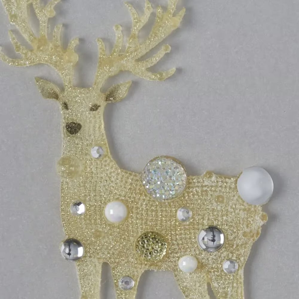 Fanciful Reindeer On Silver Christmas Card