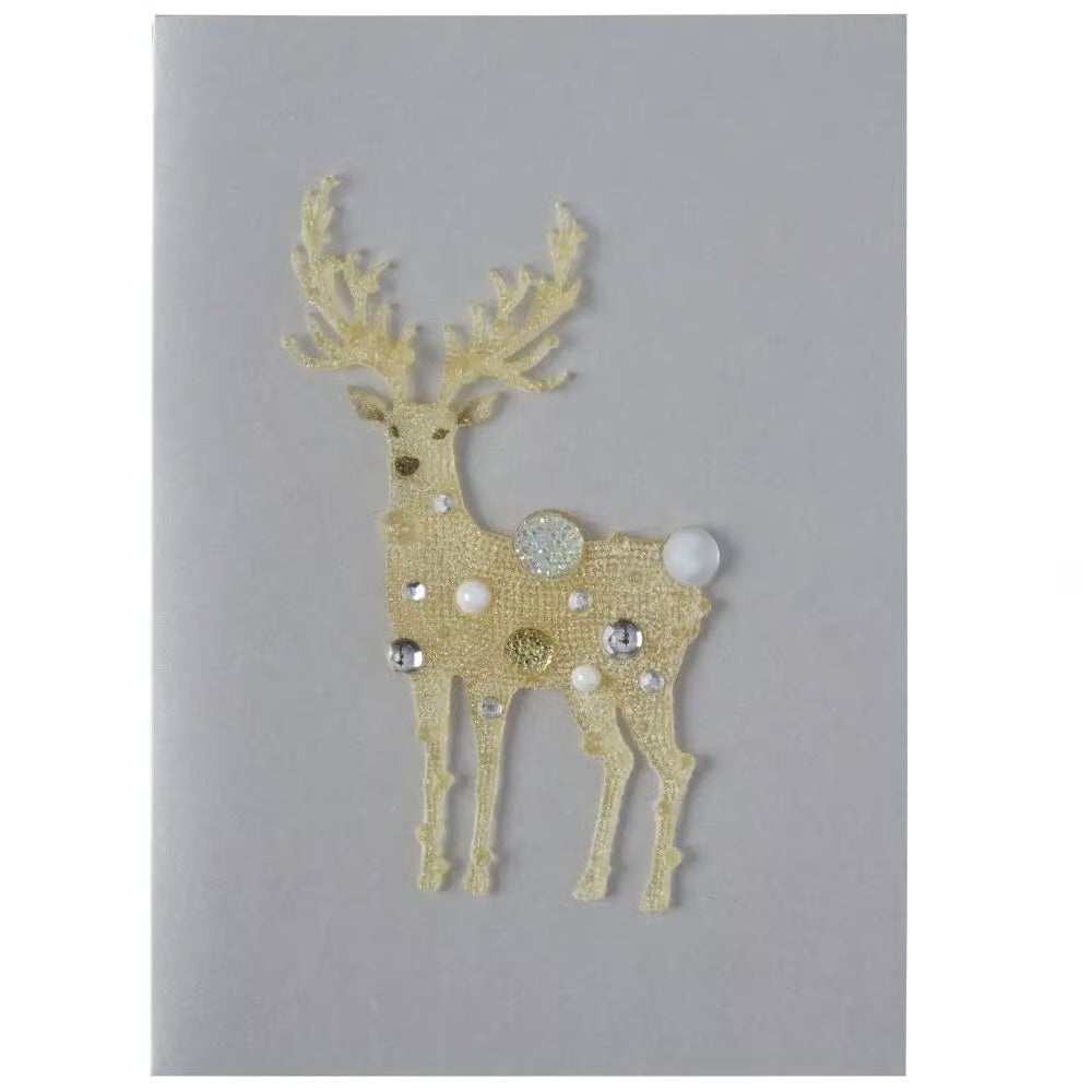 Fanciful Reindeer On Silver Christmas Card