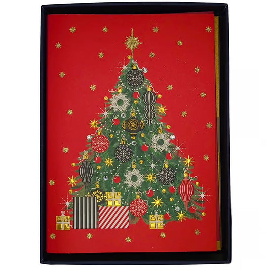 Christmas Tree On Red Boxed Christmas Cards