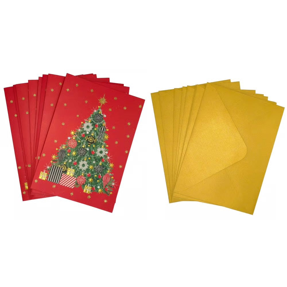 Christmas Tree On Red Boxed Christmas Cards