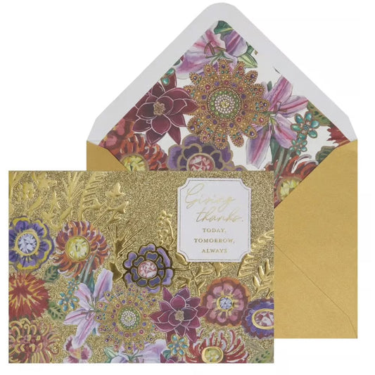 Thanksgiving Floral On Gold Thanksgiving Card