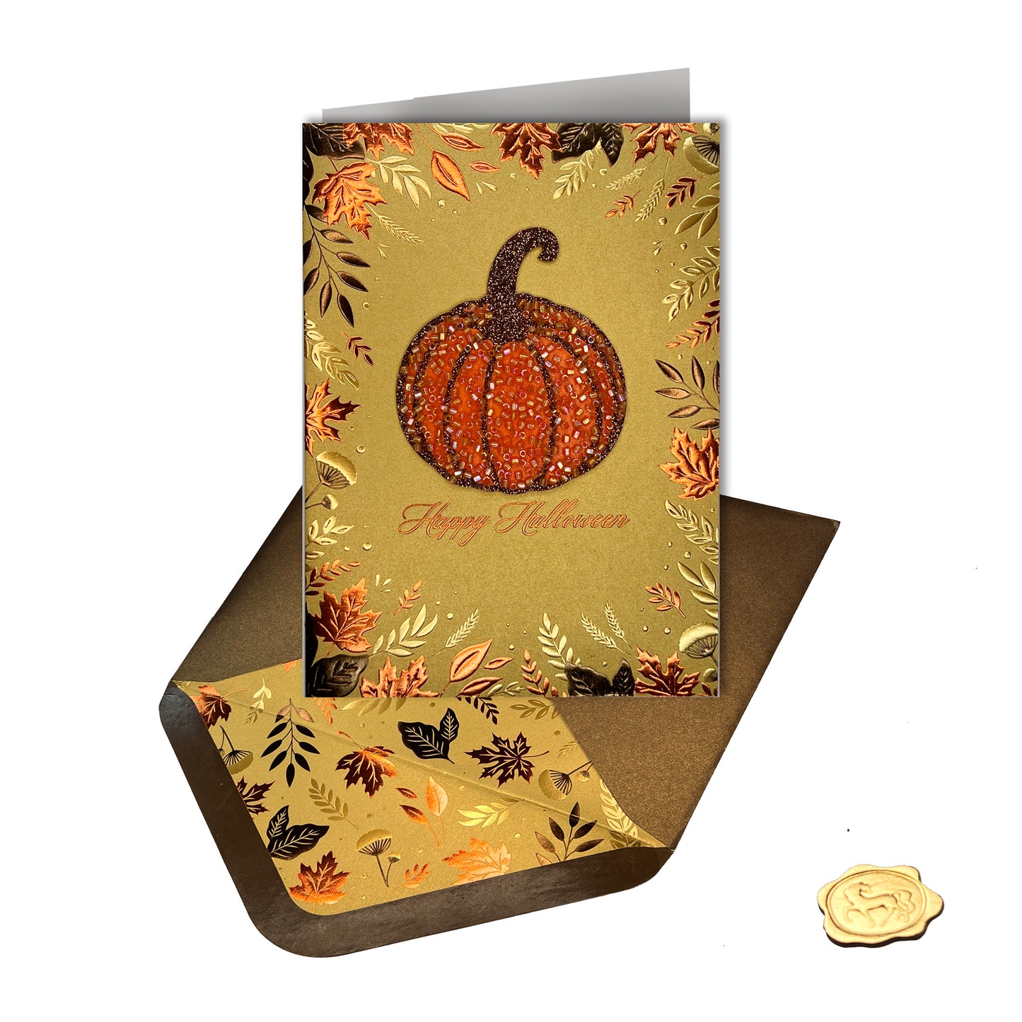 Beaded Pumpkin Halloween Card