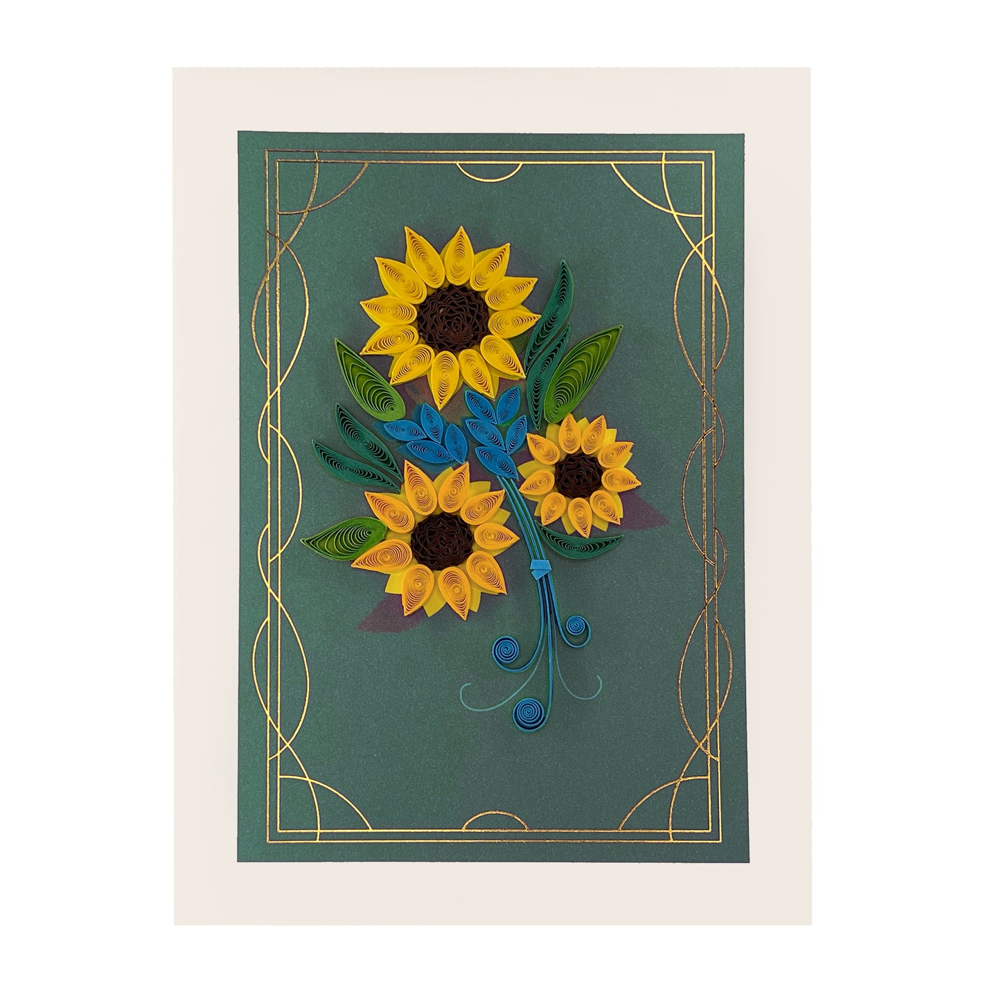 Quilling Sunflowers on Teal Thanksgiving Card