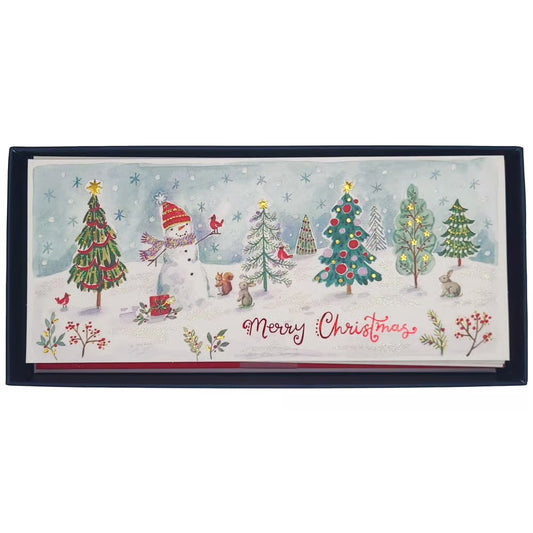 Watercolor Snowman Scene Boxed Christmas Cards
