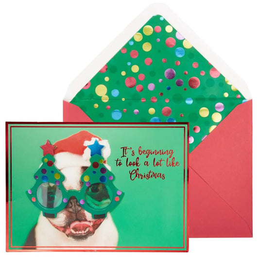 Photo Dog W/Tree Glasses Christmas Card