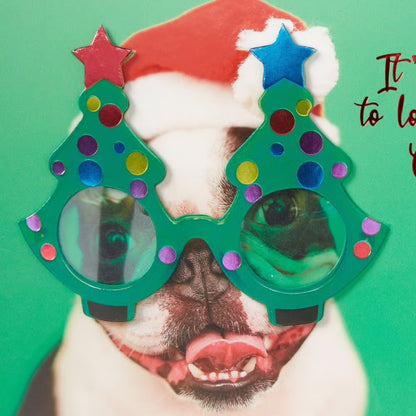 Photo Dog W/Tree Glasses Christmas Card