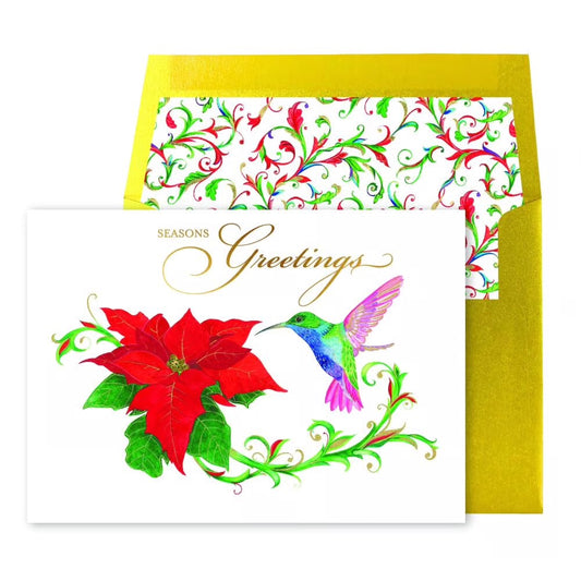 Poinsettia And Hummingbird Christmas Card