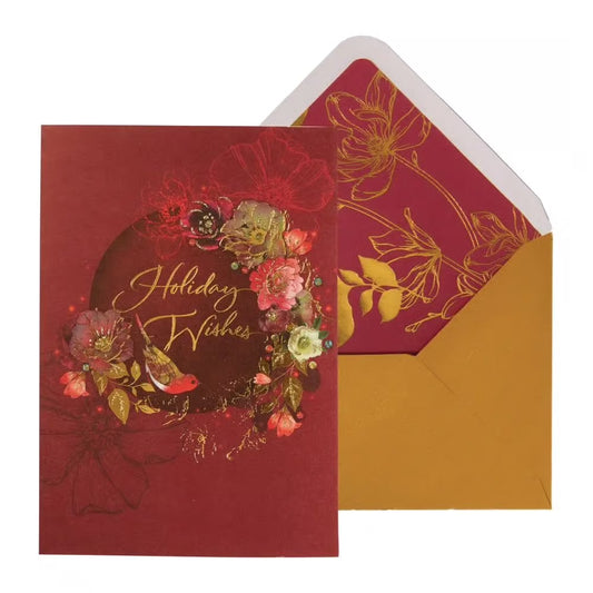 Robin And Flowers Christmas Card