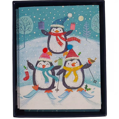 Skiing Penguins Boxed Christmas Cards