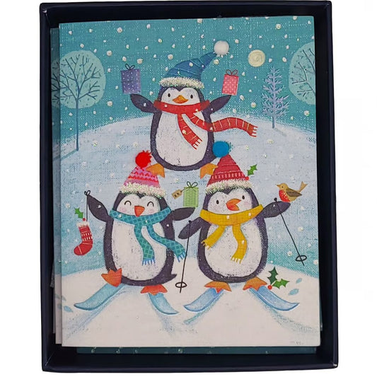 Skiing Penguins Boxed Christmas Cards