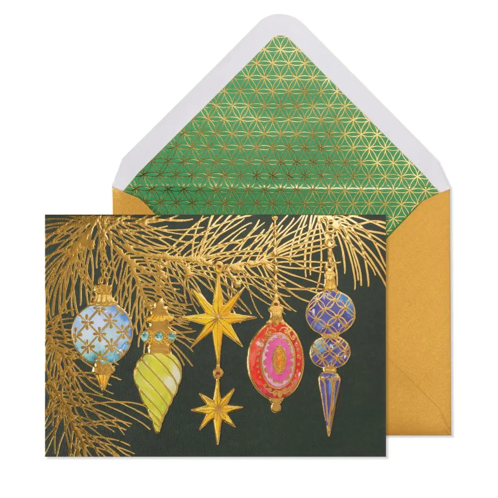 Ornaments And Pine On Grn 8Ct Boxed Christmas Cards
