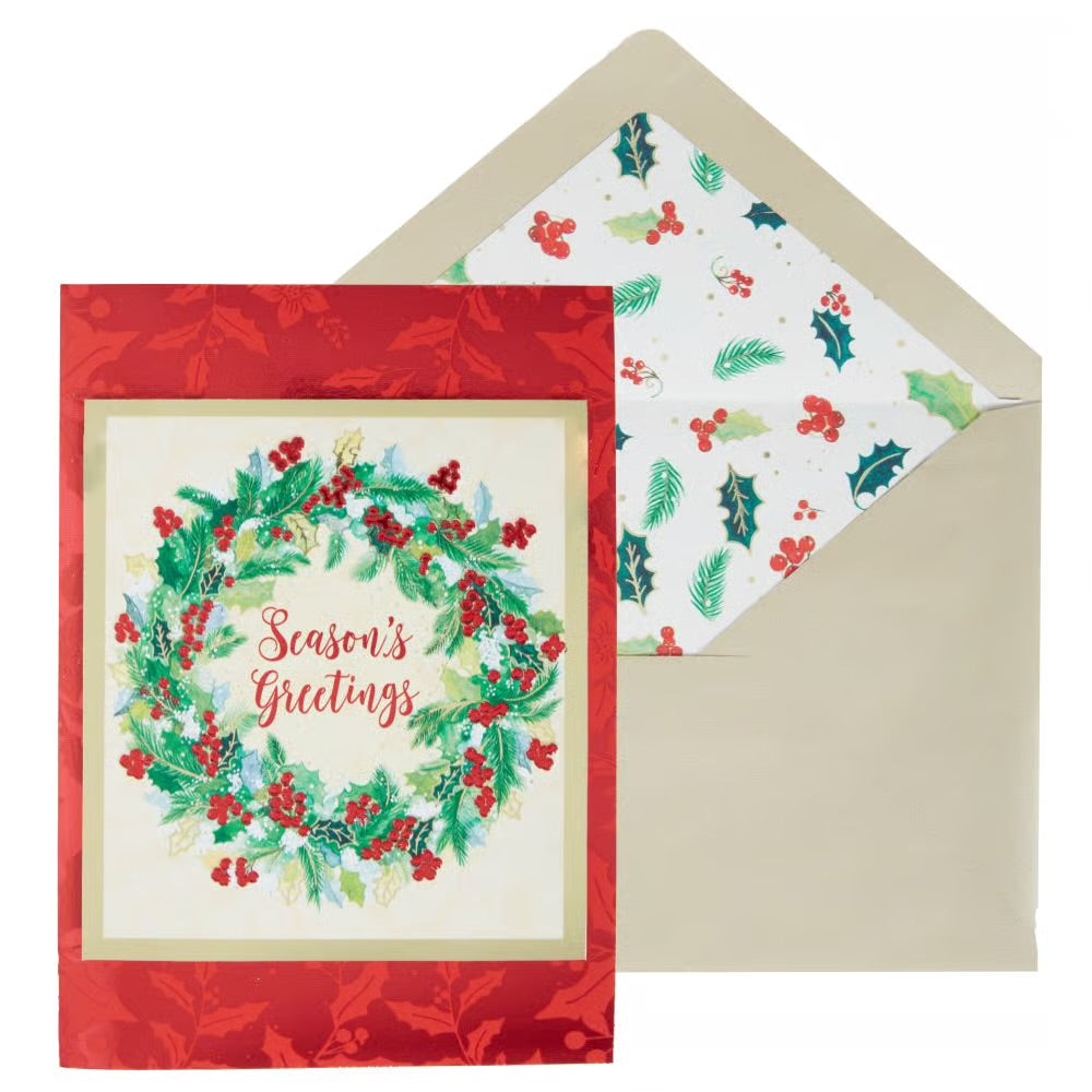 Holly Berry Wreath 8Ct Boxed Christmas Cards