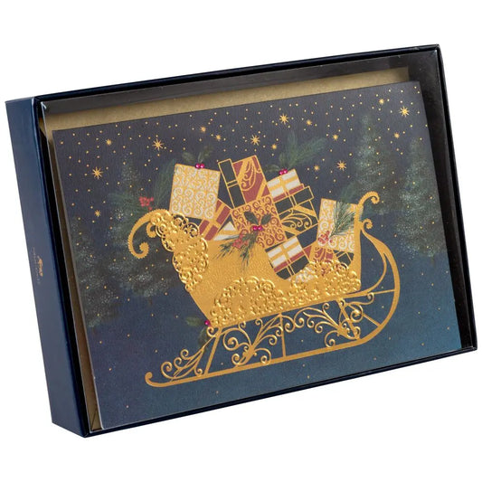 Ornate Sleigh On Dk Blue 8Ct Boxed Christmas Cards