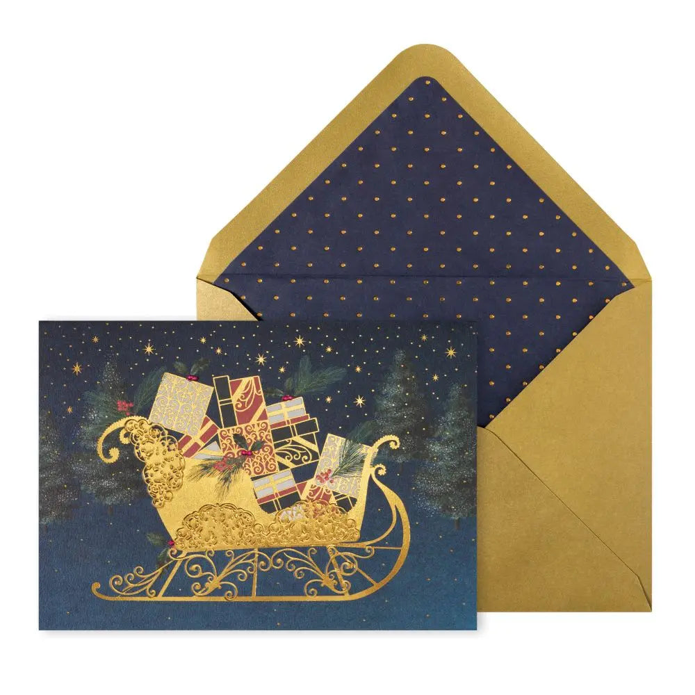 Ornate Sleigh On Dk Blue 8Ct Boxed Christmas Cards