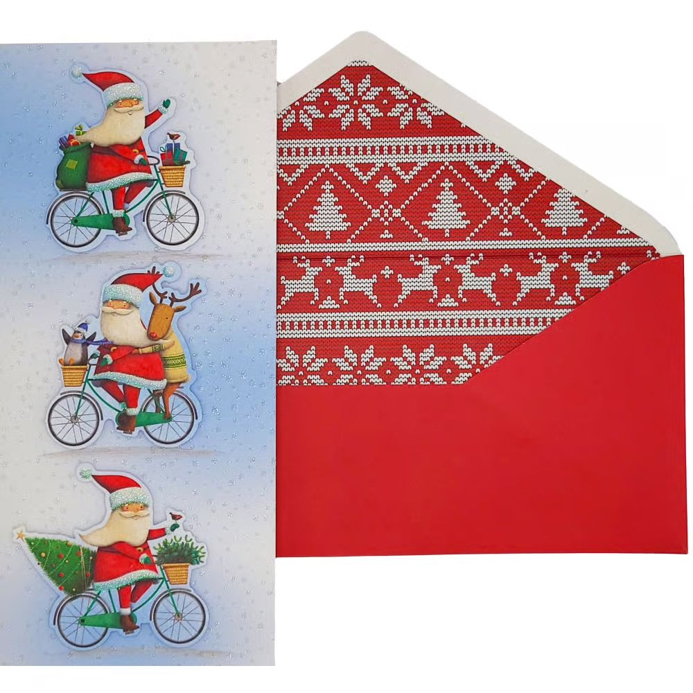 Santas On Bicycles Boxed Christmas Cards
