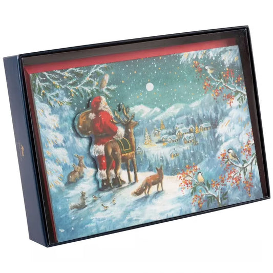 Santa Overlooking Village 8Ct Boxed Christmas Cards