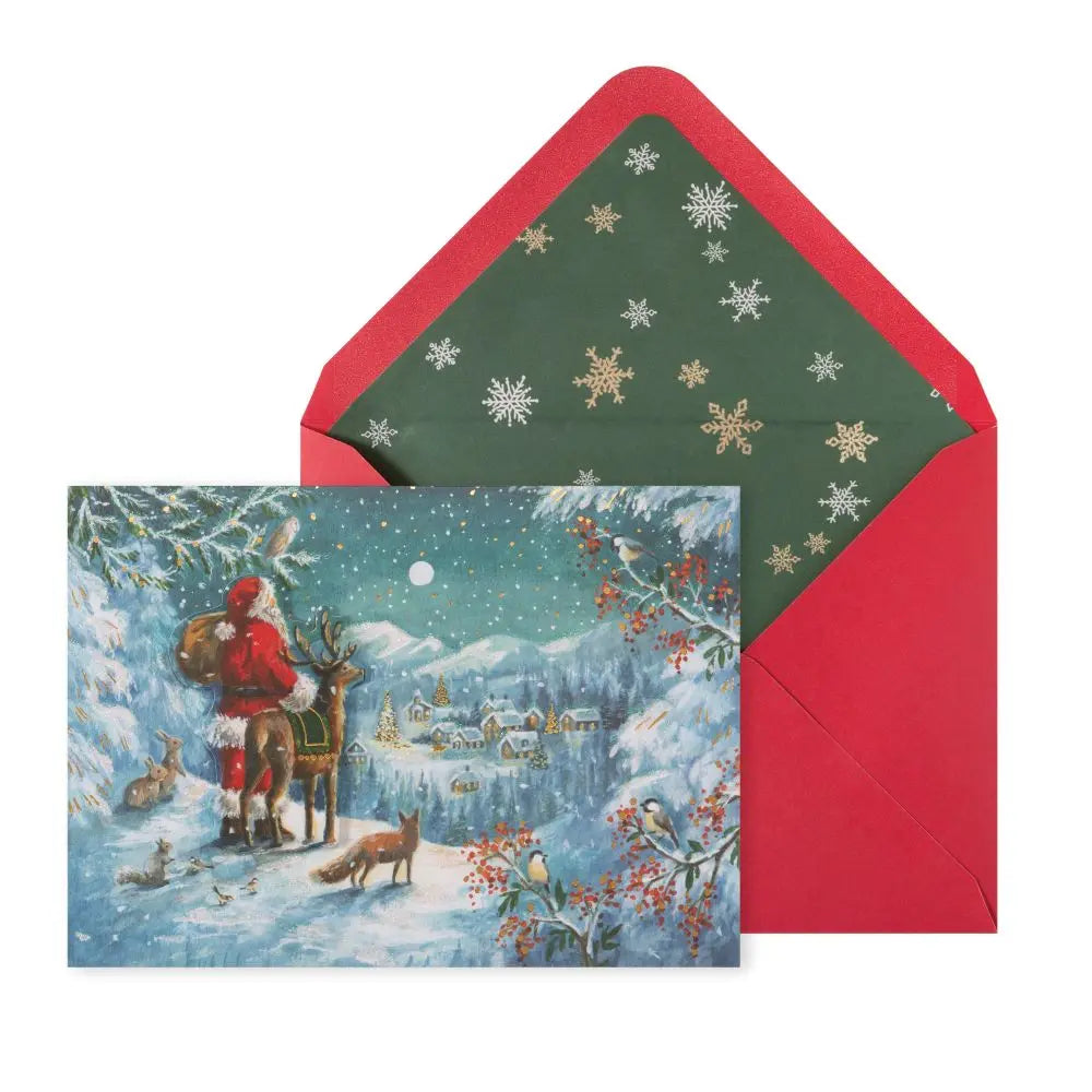 Santa Overlooking Village 8Ct Boxed Christmas Cards