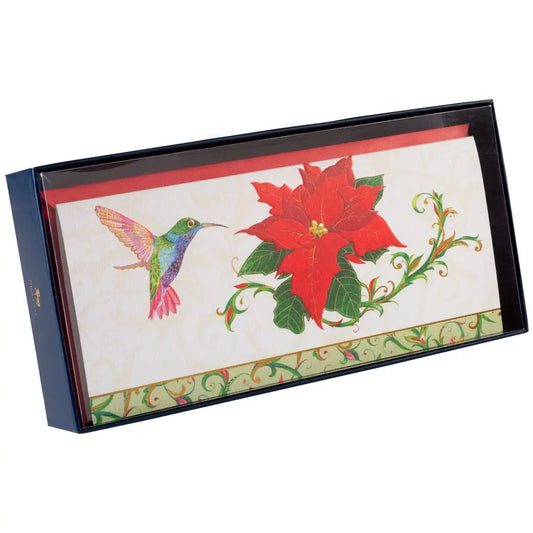 Hummingbrd And Poinsettia 8Ct Boxed Christmas Cards